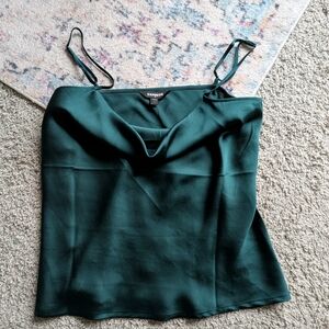 Express Dark Green Satin Cowl Neck Camisole